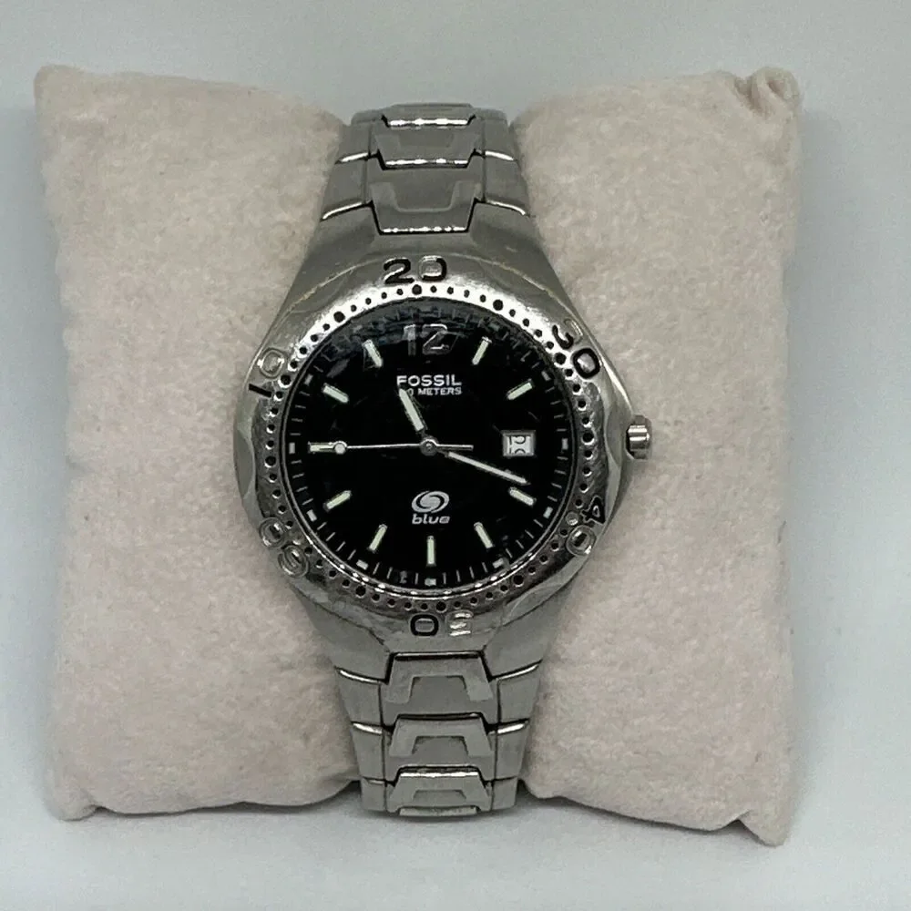 Fossil AM3669 Men's Silver Stainless Steel Analog Black Dial Quartz Watch HME367